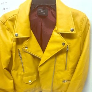 Large Love Tree Leather Like Jacket Zipper mustard